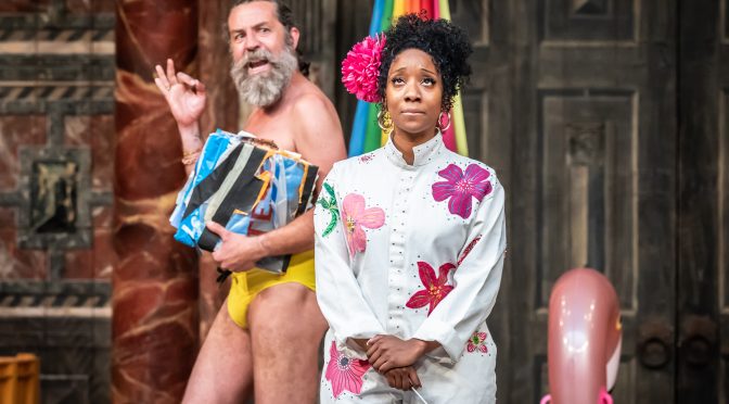 Ferdy Roberts and Rachel Clarke in The Tempest at Shakespeare's Globe (credit Marc Brenner)